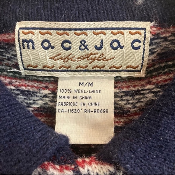 MAC & JAC Sz M 100% Wool Fair Isle Style Wooden Buttons Double Breasted Cardigan - Picture 2 of 8